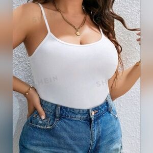 SHEIN Essnce Plus Solid Cami Bodysuit White Size 1XL